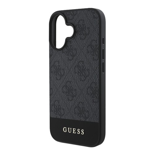 Guess для iPhone 16 чехол PU кожа 4G Bottom stripe Metal logo Grey