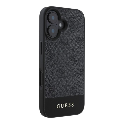 Guess для iPhone 16 чехол PU кожа 4G Bottom stripe Metal logo Grey