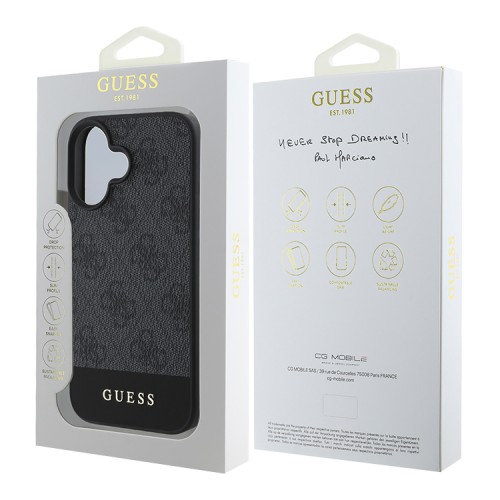 Guess для iPhone 16 чехол PU кожа 4G Bottom stripe Metal logo Grey