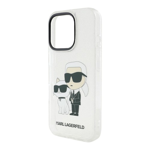 Karl Lagerfeld для iPhone 16 Pro чехол PC/TPU NFT Karl & Choupette Glitter, прозрачный/с блестками