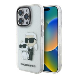 Karl Lagerfeld для iPhone 16 Pro чехол PC/TPU NFT Karl & Choupette Glitter, прозрачный/с блестками
