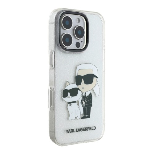 Karl Lagerfeld для iPhone 16 Pro чехол PC/TPU NFT Karl & Choupette Glitter, прозрачный/с блестками