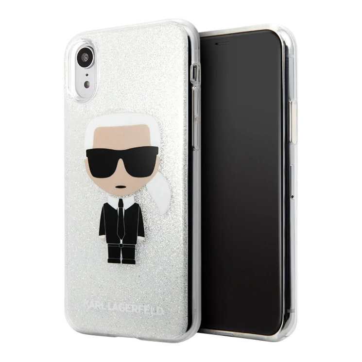 Чехол Karl Lagerfeld Karl Iconik Hard Glitter для iPhone XR, серебристый
