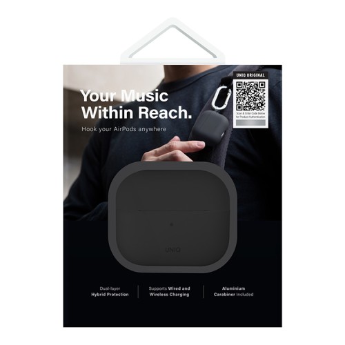 Uniq для Airpods 4 чехол NEXO Liquid silicone +carabin +Sports ear hooks Black