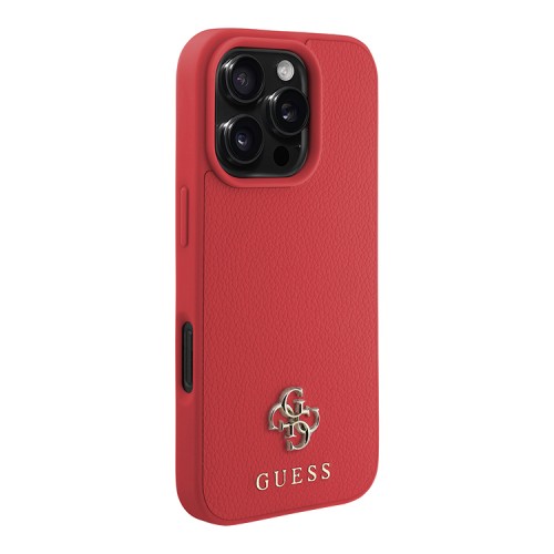 Guess для iPhone 16 Pro чехол PU Grained leather Small 4G metal logo Hard Red (MagSafe)