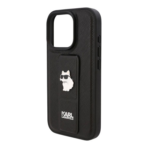 Karl Lagerfeld для iPhone 16 Pro Max чехол GripStand PU Saffiano NFT Choupette metal Hard Black