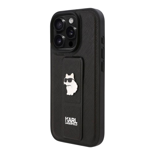 Karl Lagerfeld для iPhone 16 Pro Max чехол GripStand PU Saffiano NFT Choupette metal Hard Black