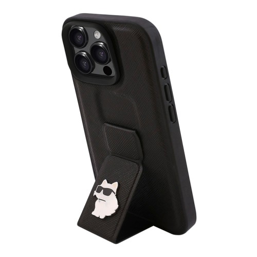 Karl Lagerfeld для iPhone 16 Pro Max чехол GripStand PU Saffiano NFT Choupette metal Hard Black