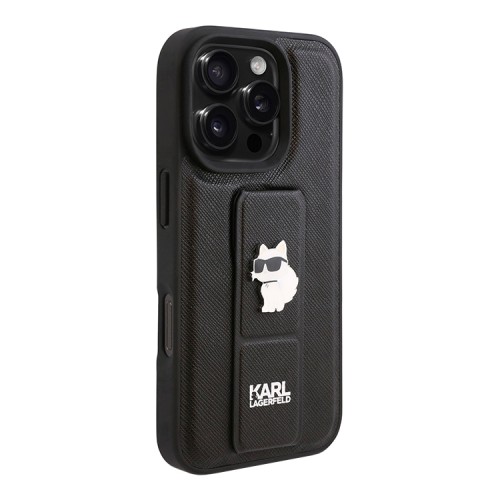 Karl Lagerfeld для iPhone 16 Pro Max чехол GripStand PU Saffiano NFT Choupette metal Hard Black