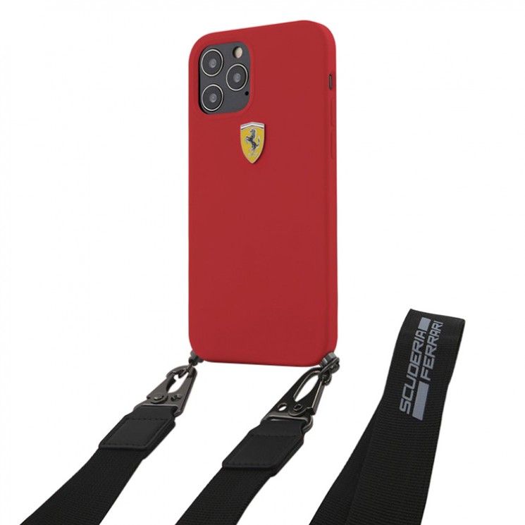 Чехол Ferrari On Track Liquid Silicone with Strap для iPhone 12 | 12 Pro, красный