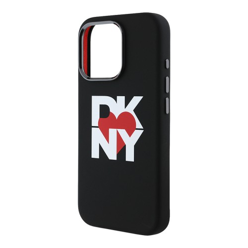 DKNY для iPhone 16 Pro чехол Liquid silicone Heart logo Metal Camera Hard Black (MagSafe)