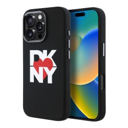 DKNY для iPhone 16 Pro чехол Liquid silicone Heart logo Metal Camera Hard Black (MagSafe)