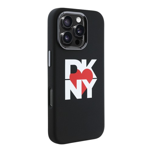 DKNY для iPhone 16 Pro чехол Liquid silicone Heart logo Metal Camera Hard Black (MagSafe)
