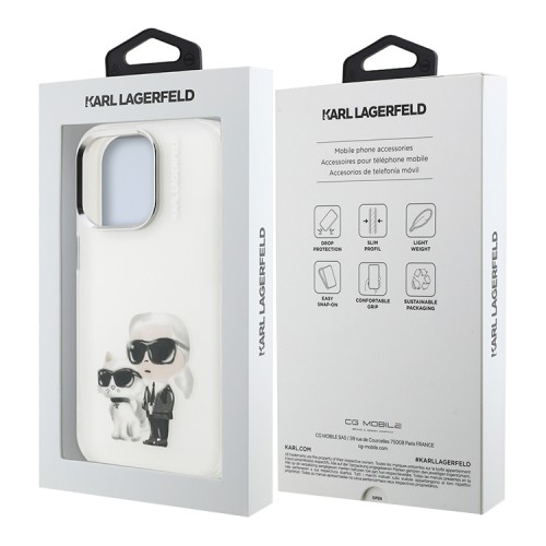 Karl Lagerfeld для iPhone 15 Pro Max чехол PC/TPU Aquarelle Karl & Choupette White