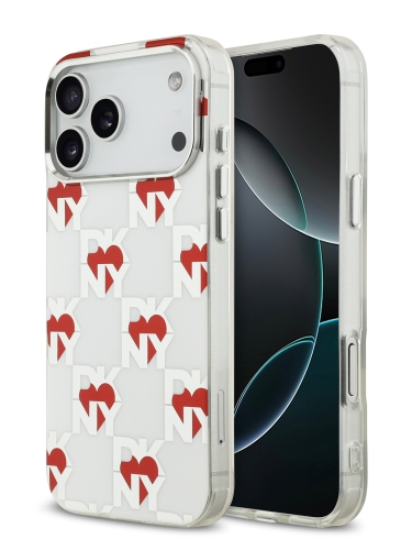 DKNY для iPhone 17 Pro Max чехол IML Electroplated Hearts Metal camera Hard White (MagSafe)
