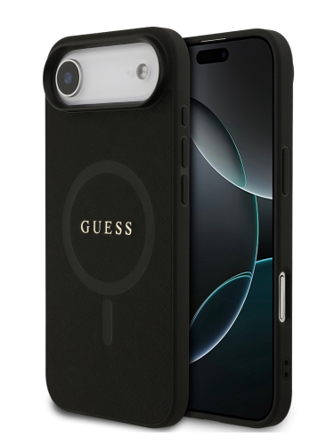 Guess для iPhone Air чехол PU Saffiano with Classic metal logo Hard Black (MagSafe)