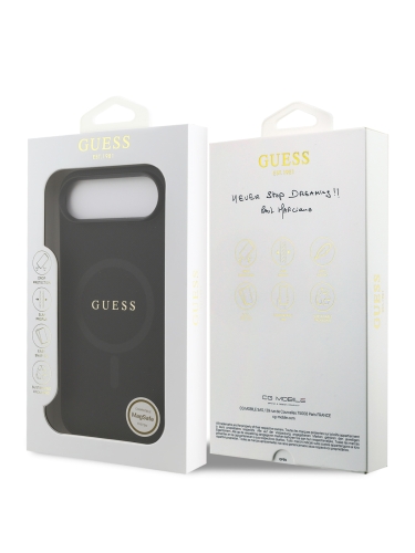 Guess для iPhone Air чехол PU Saffiano with Classic metal logo Hard Black (MagSafe)