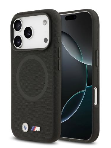 BMW для iPhone 17 Pro Max чехол M-series PU Full Wrapped Metal logo & Cam Hard Black (MagSafe)