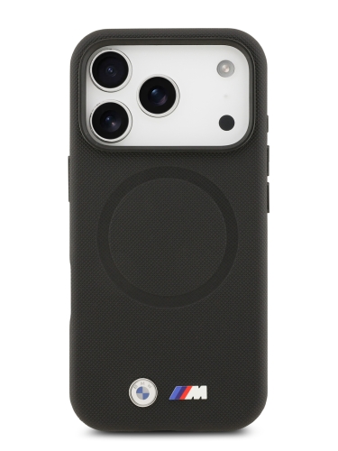 BMW для iPhone 17 Pro Max чехол M-series PU Full Wrapped Metal logo & Cam Hard Black (MagSafe)