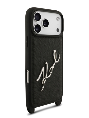 Karl Lagerfeld для iPhone 17 Pro Max чехол Crossbody PU Saffiano Autograph Hard + Strap Black