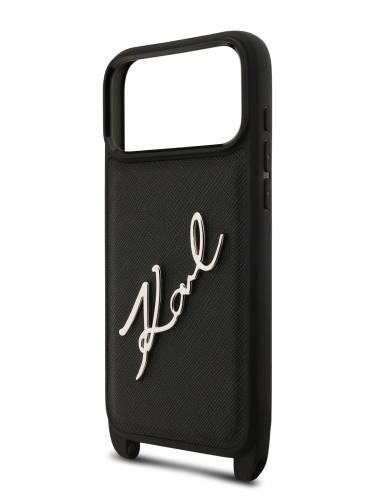 Karl Lagerfeld для iPhone 17 Pro Max чехол Crossbody PU Saffiano Autograph Hard + Strap Black