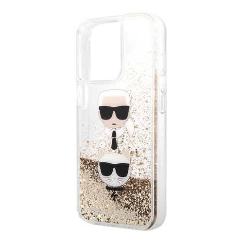 Чехол Lagerfeld Liquid glitter Karl and Choupette heads Hard для iPhone 13 Pro, золотой
