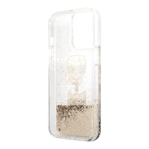 Чехол Lagerfeld Liquid glitter Karl and Choupette heads Hard для iPhone 13 Pro, золотой