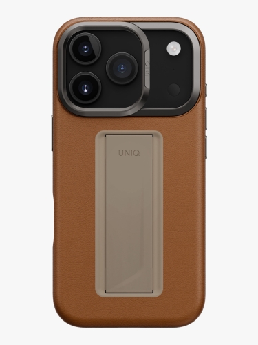 Uniq для iPhone 17 Pro чехол Heldro PRO Leatherette + FlexGrip & Camera stand Caramel (MagSafe)
