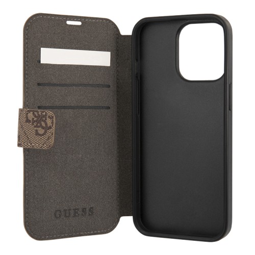 Чехол Guess PU 4G Big metal logo Booktype для iPhone 13 Pro Max, коричневый
