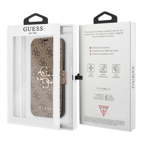 Чехол Guess PU 4G Big metal logo Booktype для iPhone 13 Pro Max, коричневый