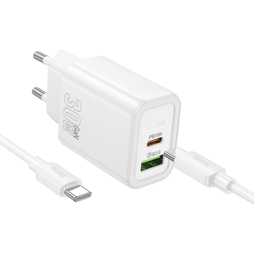 HOCO сетевое зарядное устройство N63 Gentle charger set Type-C PD30W + USB-A QC3.0 +кабель C-to-C White