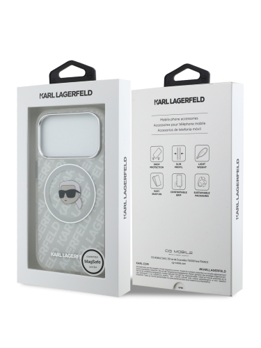 Karl Lagerfeld для iPhone 17 Pro чехол IML Karl Head on logo Metal Cam Hard Grey (MagSafe)