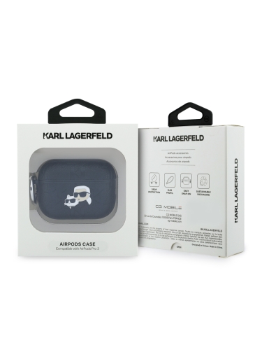 Karl Lagerfeld для Airpods Pro 3 чехол PU Saffiano Monogram with ring NFT Metal Head Karl & Choup Black