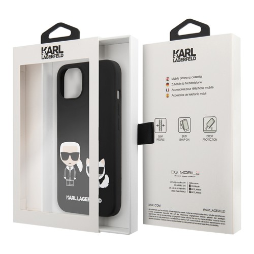 Чехол Lagerfeld Liquid silicone Karl & Choupette Hard для iPhone 13 mini, черный