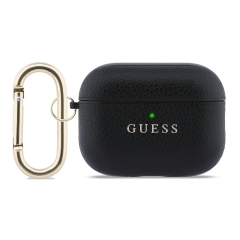 Guess для Airpods Pro 3 чехол PU Grained leather with Classic metal logo and Carabin Black