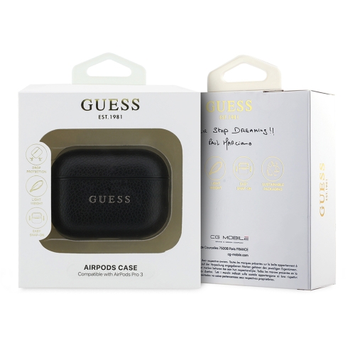 Guess для Airpods Pro 3 чехол PU Grained leather with Classic metal logo and Carabin Black