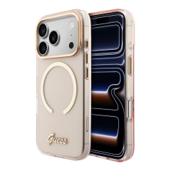 Guess для iPhone 17 Pro Max чехол IML Script Metal logo and Camera Hard Pink (MagSafe)
