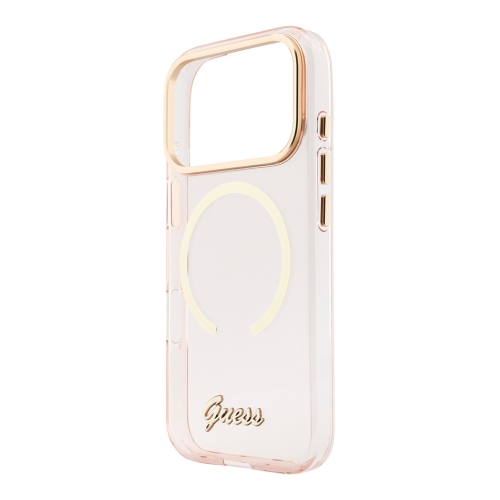 Guess для iPhone 17 Pro Max чехол IML Script Metal logo and Camera Hard Pink (MagSafe)