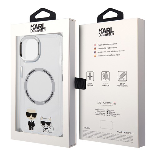 Чехол Lagerfeld Karl&Choupette Hard для iPhone 14, прозрачный (MagSafe)