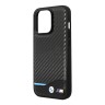 Чехол BMW M-Collection PU Carbon with blue line Hard для iPhone 14 Pro, черный