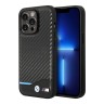 Чехол BMW M-Collection PU Carbon with blue line Hard для iPhone 14 Pro, черный