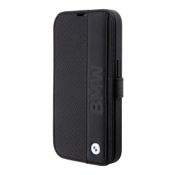 Кожаный чехол BMW Signature Leather Textured with Logo imprint Booktype для iPhone 14 Pro, черный
