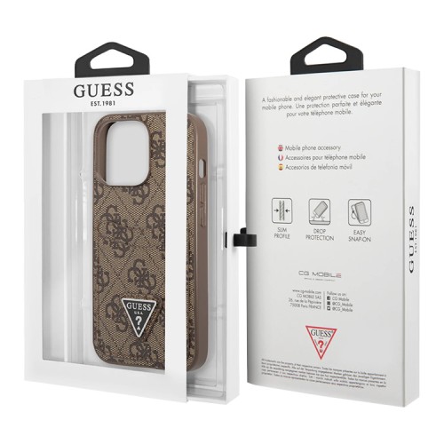 Чехол Guess PU 4G Double cardslot Metal triangle logo Hard для iPhone 12 | 12 Pro, коричневый