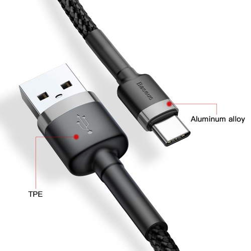Кабель Baseus cafule USB-A/USB-C 3A (1 метр), черный/серый