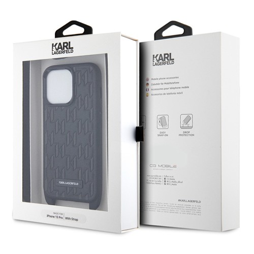 Чехол Lagerfeld Crossbody PU Monogram with Strap Hard для iPhone 13 Pro, черный