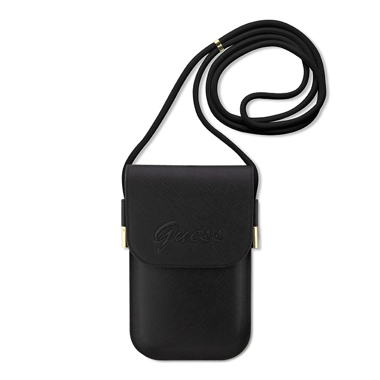 Guess Wallet Phone Bag Saffiano Script logo with Cord Black