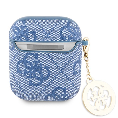 Guess для Airpods 1/2 чехол PU leather 4G with metal logo and Diamond charm Blue