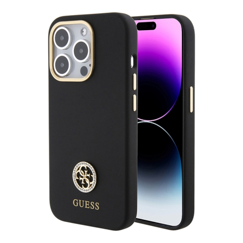 Guess для iPhone 15 Pro Max чехол Liquid silicone with 4G Diamond metal logo Hard Black