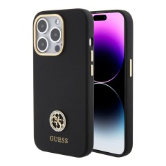 Guess для iPhone 15 Pro Max чехол Liquid silicone with 4G Diamond metal logo Hard Black