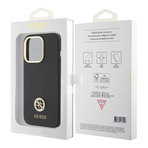 Guess для iPhone 15 Pro Max чехол Liquid silicone with 4G Diamond metal logo Hard Black